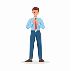 Smart and Prepared: A focused professional straightens his tie, epitomizing readiness and poise in this professionally crafted illustration, ideal for business-related concepts.