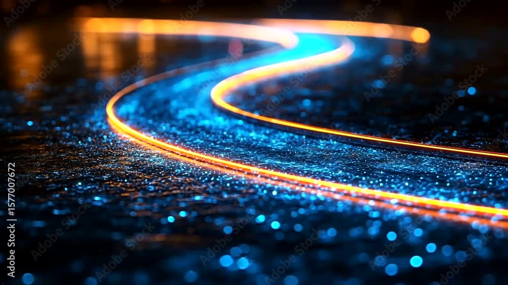 Poster abstract light trails with glowing particles creating a mesmerizing digital landscape