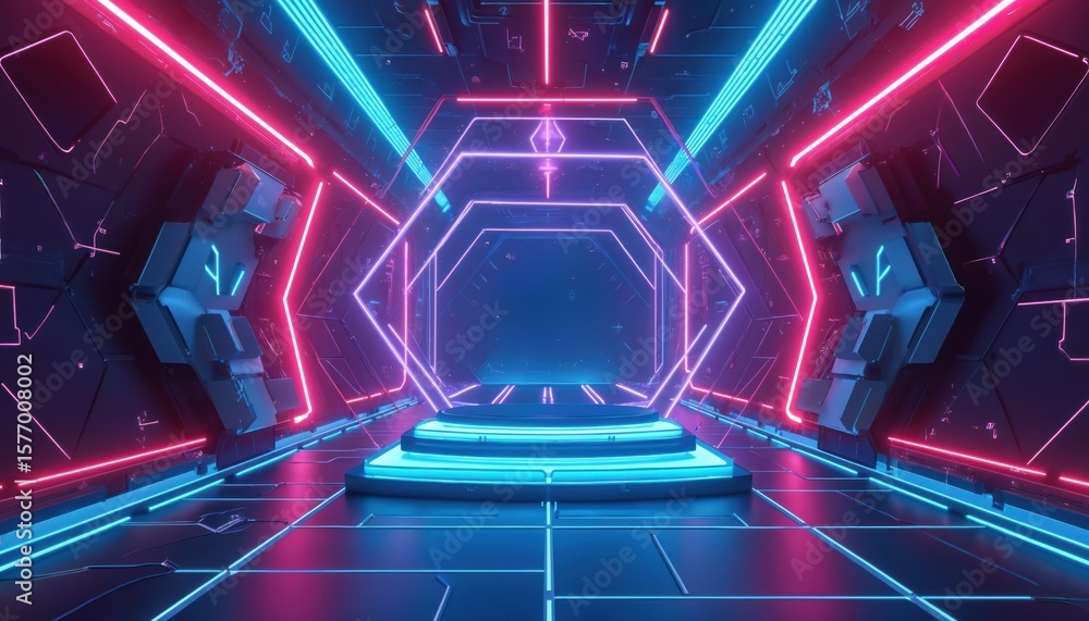 Poster futuristic tunnel with unique geometric design. zigzag pattern extends from center to edges creating