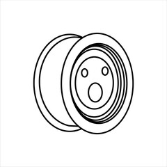 Close up of outline drawing automobile car tensioner roller isolate on white background vector illustration.