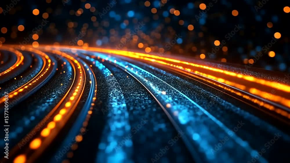 Poster abstract lines of light speed in the space, motion blur and glow effect background