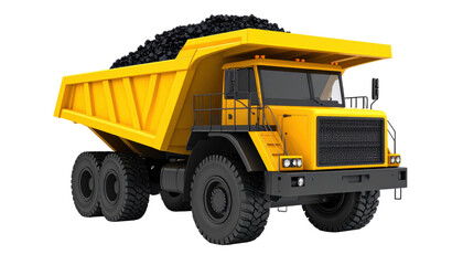 large yellow dump truck heavy construction vehicle isolated on white background