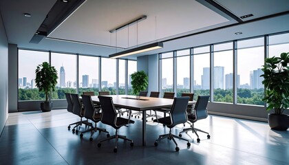 Modern office boardroom with city view
