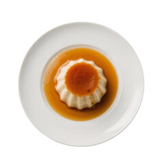 Cream Caramel Dessert Flan Pudding Delicious Custard with Caramel Sauce on White Plate Top on transparent background