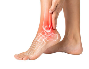 illustration of ankle pain with red highlighted inflammation isolated on white background
