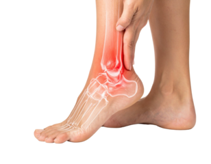 illustration of ankle pain with red highlighted inflammation isolated on white background
