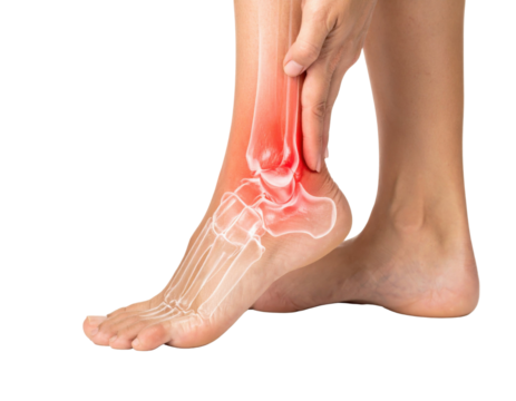 illustration of ankle pain with red highlighted inflammation isolated on white background - Powered by Adobe