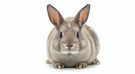 Obraz premium Adorable Gray Bunny Stares on White Background with Cutout.