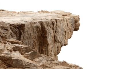 Rugged rock cliff against bright white backdrop
