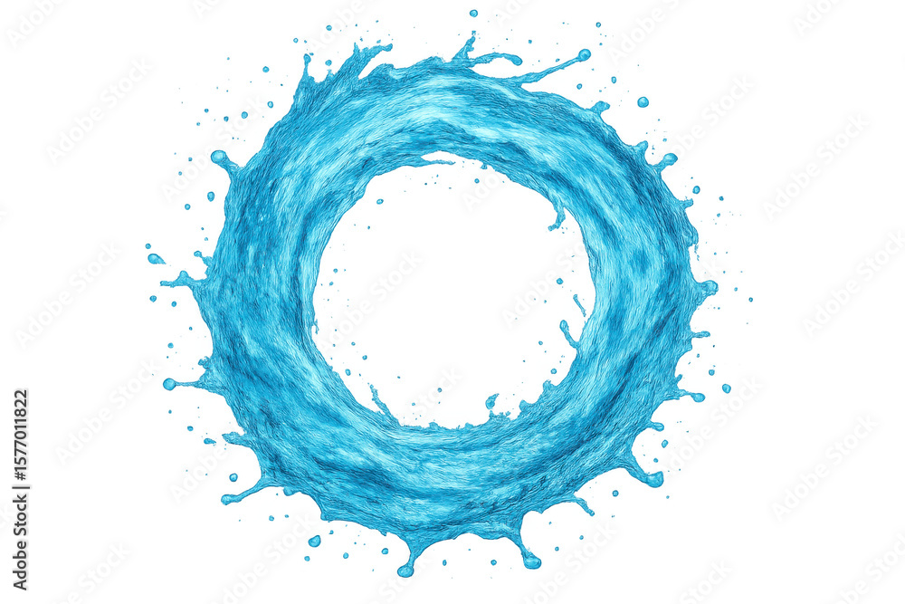 Poster pristine blue water swirling dynamically, creating circular splash pattern symbolizing freshness, pu