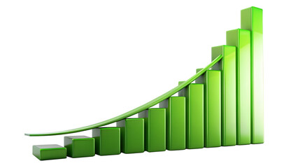 Obraz premium Green bar graph showing growth and success isolated on transparent background