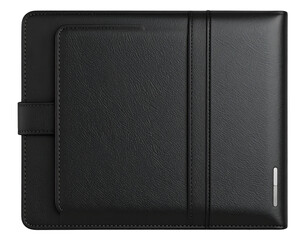  Top View 3D Illustration of Slim Black Leather Laptop Sleeve with Magnetic Closure, isolated on transparent background PNG 