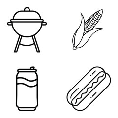 Civic Holiday BBQ Line Icons Grill, Corn, Soda Can, and Hot Dog Vector Set