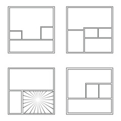 Comic Strip Panel Layouts Set Black and White Empty Comic Page Templates