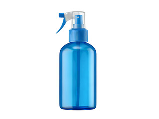 Blue trigger spray bottle filled with clear liquid isolated on transparent background