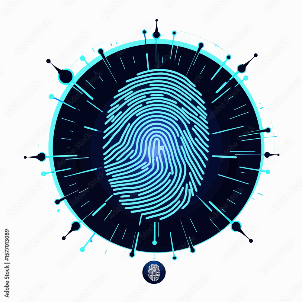 Poster digital fingerprint graphic with futuristic design and technology elements
