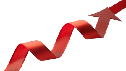 A red ribbon arrow points upward, symbolizing growth, isolated on transparent background