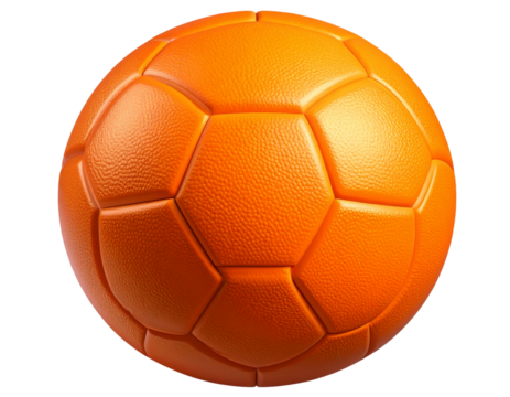 Top View 3D Illustration of Modern Bright Orange Football with Seamless Surface, isolated on transparent background PNG 