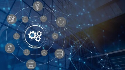 Animation of technology and business process Hyperautomation with digital interface icons
 - Powered by Adobe