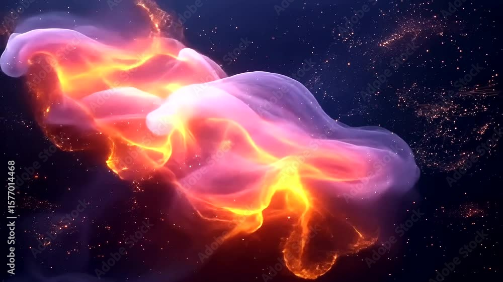 Aufkleber abstract nebulae formation with dynamic orange and violet colors in deep space visualization