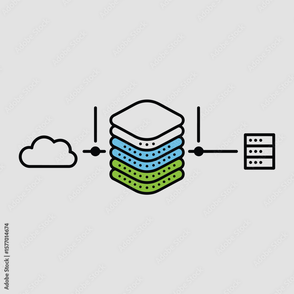 Poster green lime blue white server database cloud computing data transfer schematic diagram on premise sys