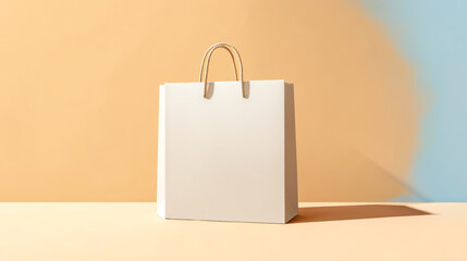 Empty white shopping bag on a pastel background, ideal for mockups, presentations, or advertising design.