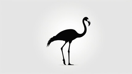 Fototapeta premium Silhouette of a flamingo, standing, against a light gray background.