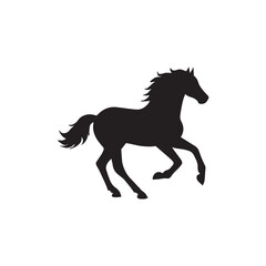 Obraz premium Vector silhouette of a powerful horse galloping or prancing, ideal for equestrian, strength, and animal themes..