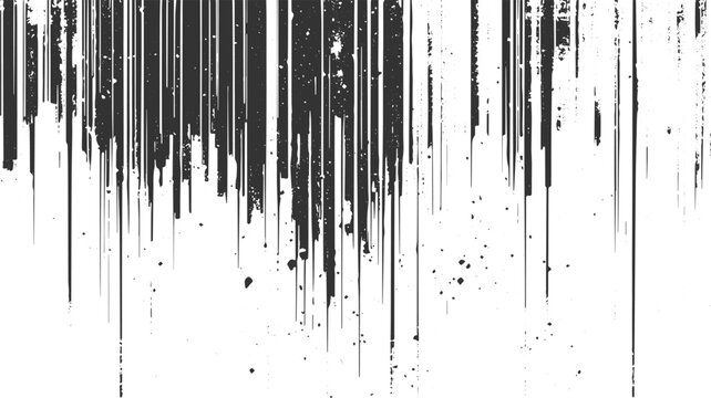 Dark vertical streaks and splatters on white background abstract black