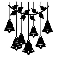 Obraz premium Black bells hanging from decorative branch silhouette