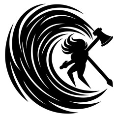 Black silhouette of a spinning axe with a figure vector