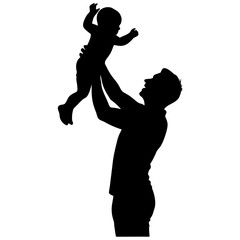 Parent lifting baby joyfully silhouette