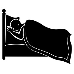Person sleeping peacefully under blanket on bed vector