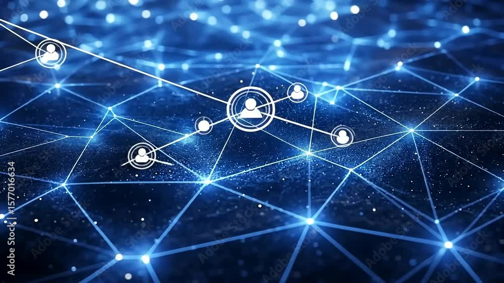 Poster abstract network connections concept with nodes and lines connecting people