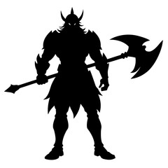 Warrior silhouette holding double bladed axe black