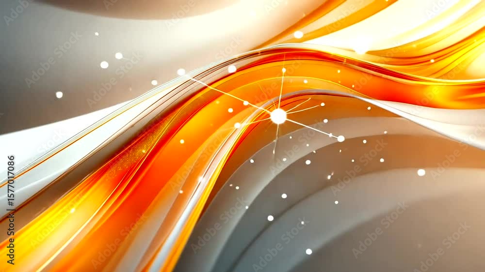 Poster abstract orange and white wave background with glowing particles for technology concepts