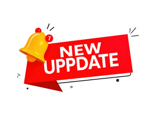 New update banner with bold text and modern design isolated on white background