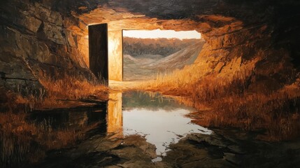 Cave opening to a landscape