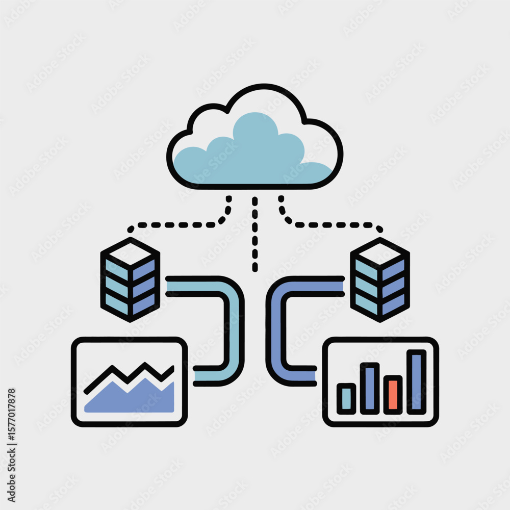 Poster light blue cloud server data synchronization icon render two blue data cubes connected to two data v