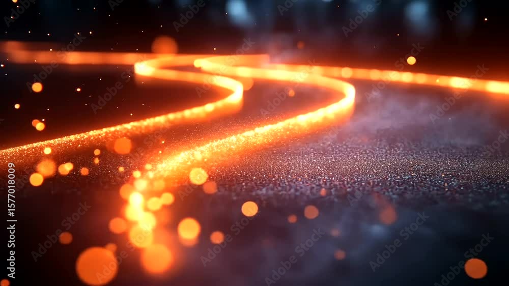 Poster abstract orange light trail with bokeh effect background, dynamic technology wave backdrop
