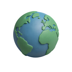 Stylized 3d globe with continents isolated on transparent background