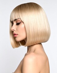 Obraz premium Elegant Woman with Blonde Bob Haircut Profile View.