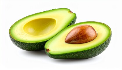Ripe Halved Avocado Isolated on White Background Perfect for Health Wellness and Lifestyle Concepts.