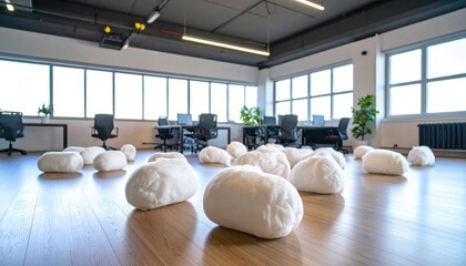 Modern office space with soft seating