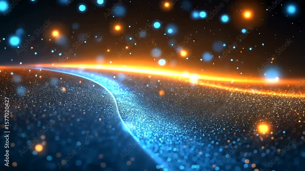 Poster abstract particle stream flowing with futuristic lighting and glowing sparkles