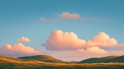 Fototapeta premium Serene Landscape of Rolling Hills Under a Colorful Sky at Dusk