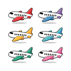 Obraz premium Collection of six cute cartoon airplanes in different bright colors
