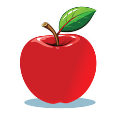 Vibrant red apple illustration with a fresh green leaf, perfect for healthy food and nature-inspired designs