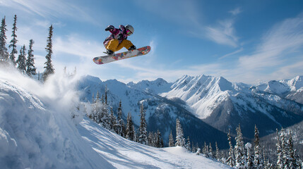 Stunning Aerial Snowboard Flip Amidst Majestic Winter Mountains