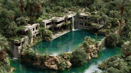 Ruined resort in a jungle